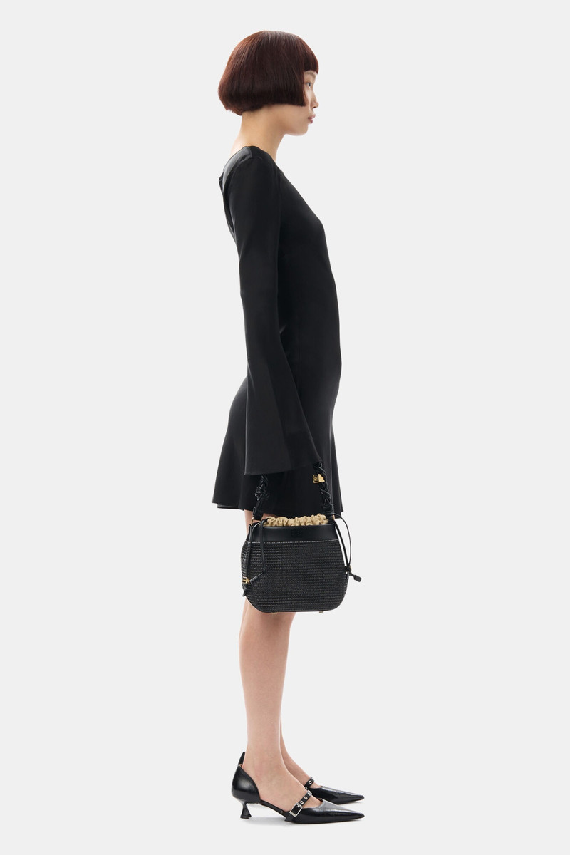 BLACK GANNI BOU BUCKET BAG RAFFIA 4