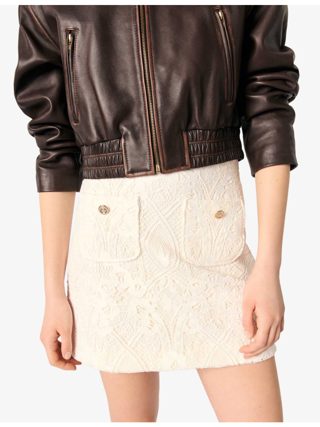 Patch-Pocket Guipure-Lace Mini Skirt - 6