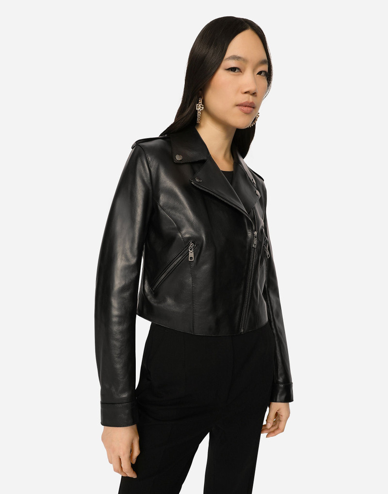 Dolce & Gabbana Leather biker jacket with tab details outlook