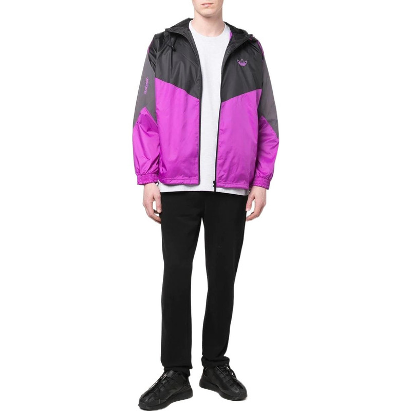 adidas Men's adidas originals Logo Embroidered Zipper Drawstring Hooded Purple Windbreaker HE4711 outlook