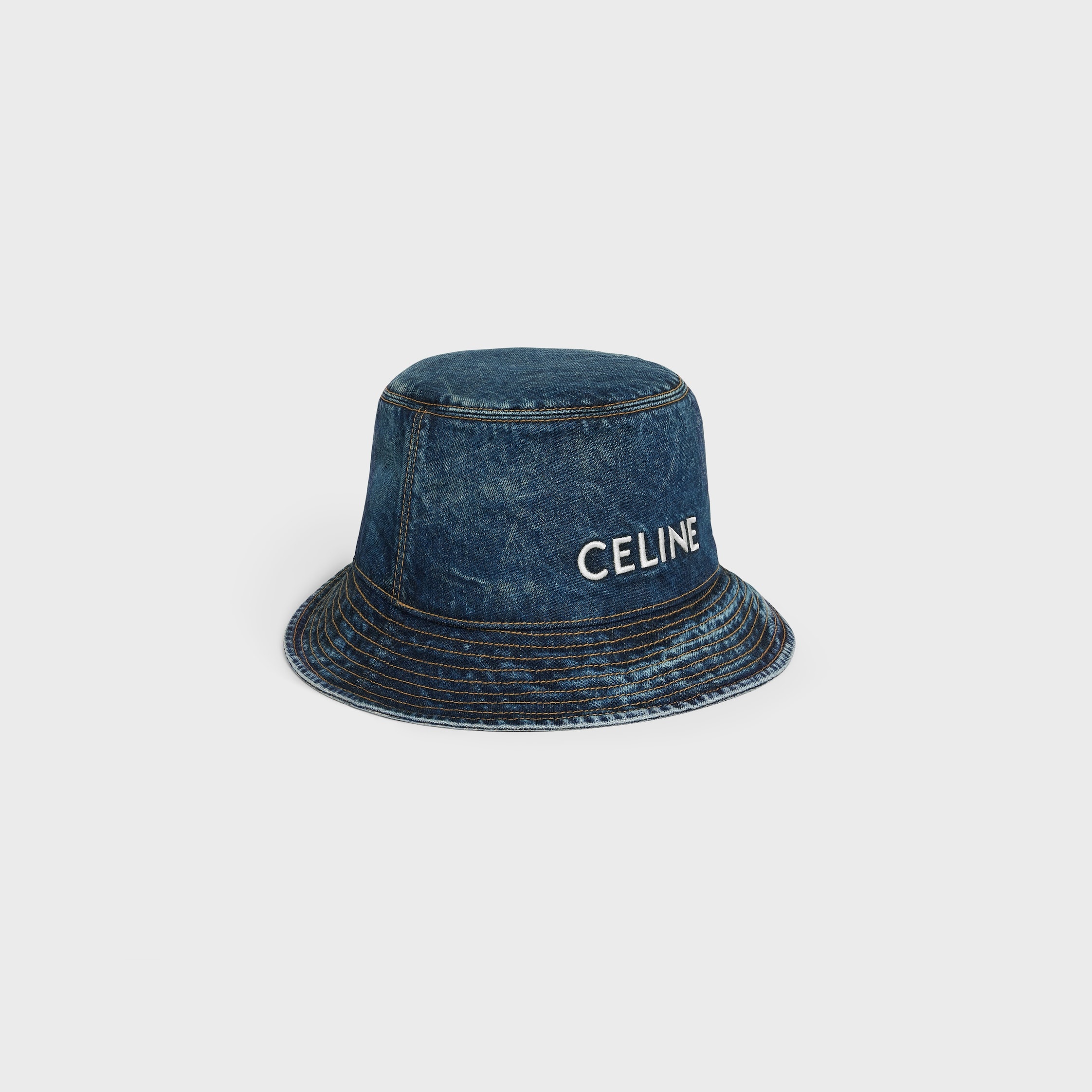 celine bucket hat in union wash denim - 2