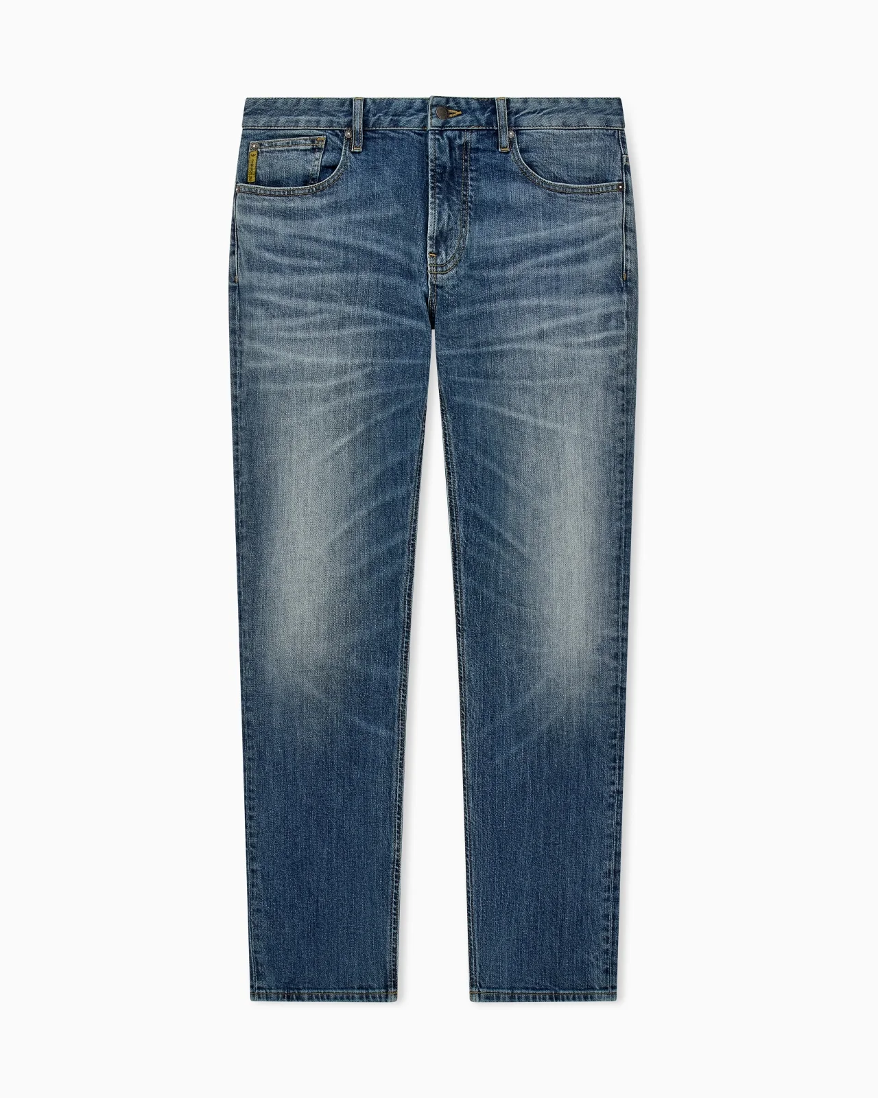 STRAIGHT-LEG DENIM JEANS WITH FADED WASH AND WHISKERING - 1