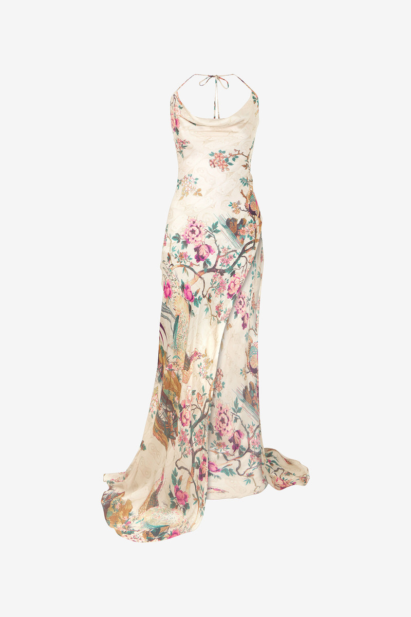 Extra Long Dress in Pure Silk with Print 1