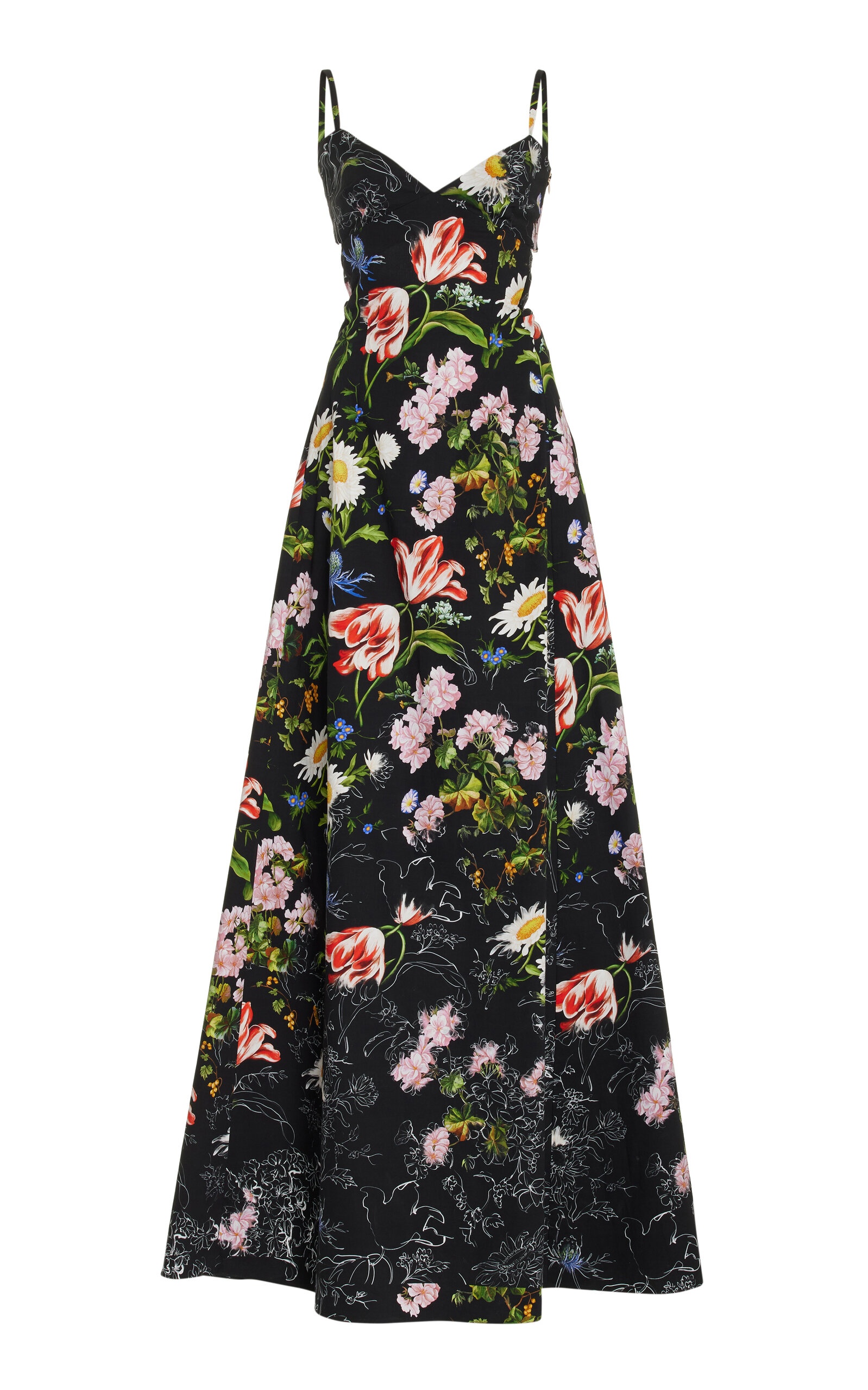 Floral-Printed Poplin Maxi Dress black - 1