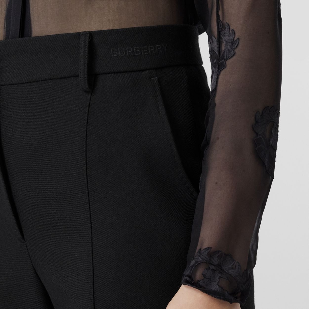 Embroidered Logo Wool Tailored Trousers - 4