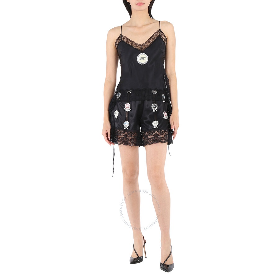Burberry Black Satin And Lace Camisole With Bottle Cap Detail - 6