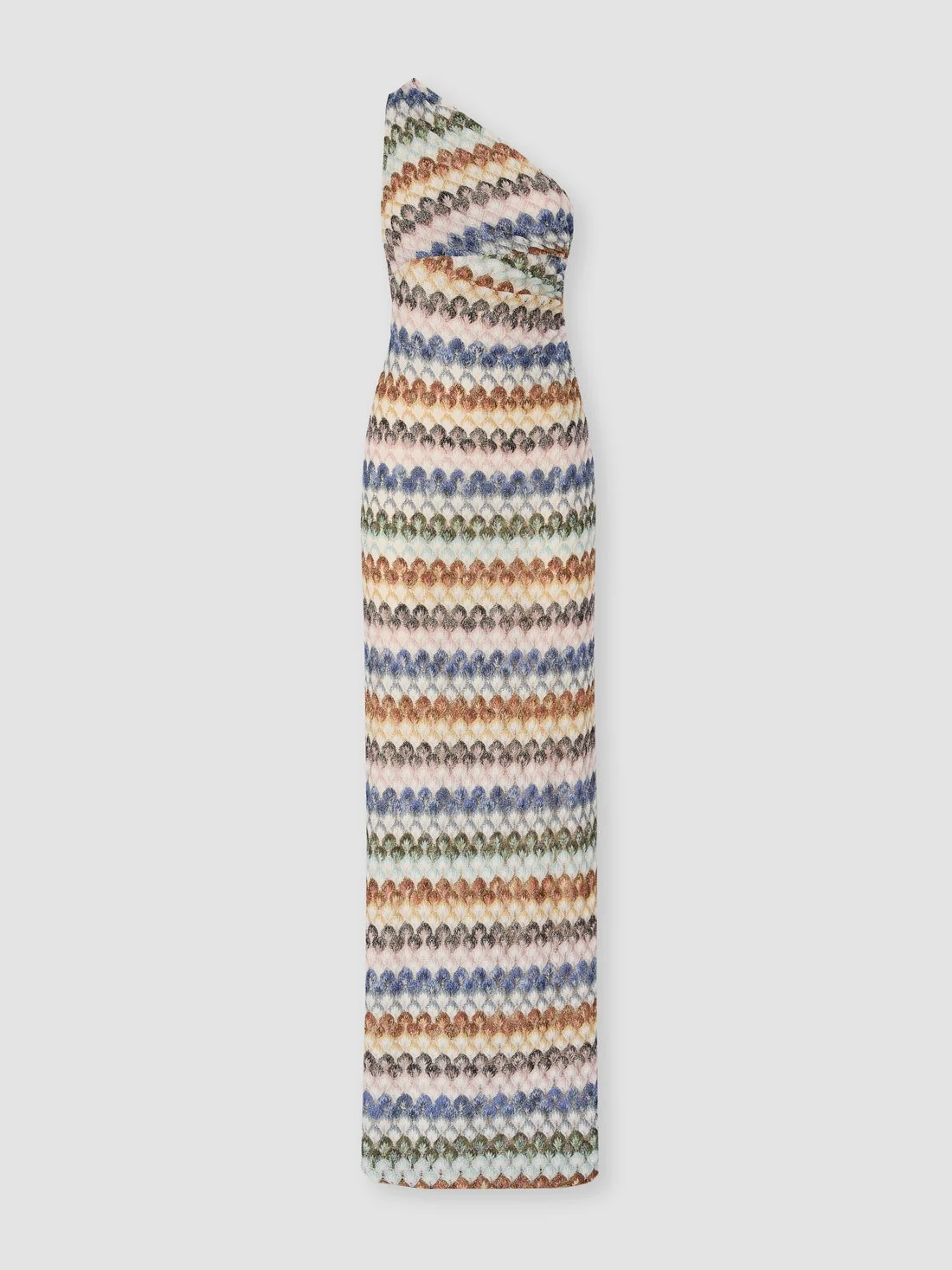 One-shoulder viscose lamé long dress - 1