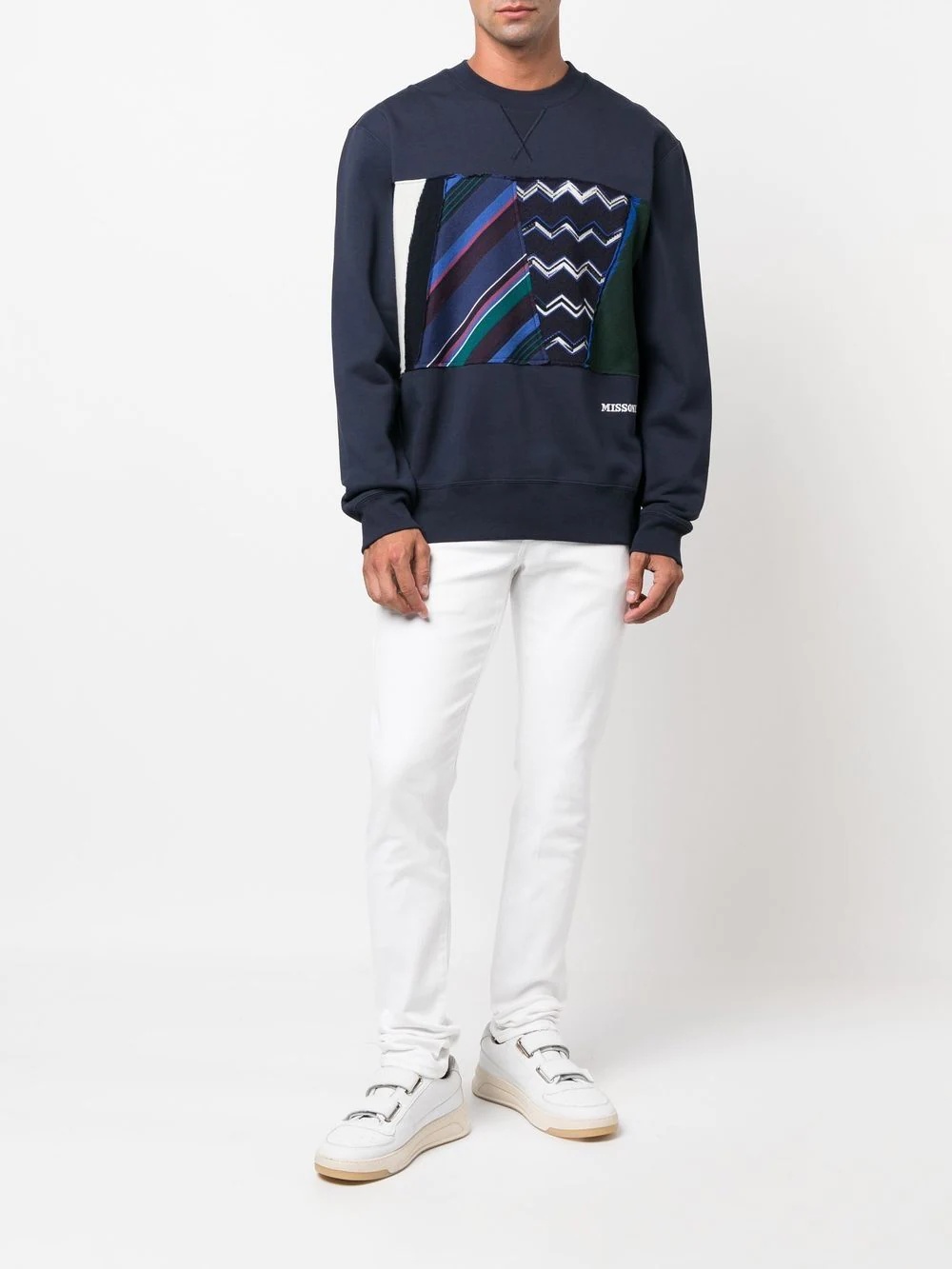 patchwork crew neck sweatshirt - 2