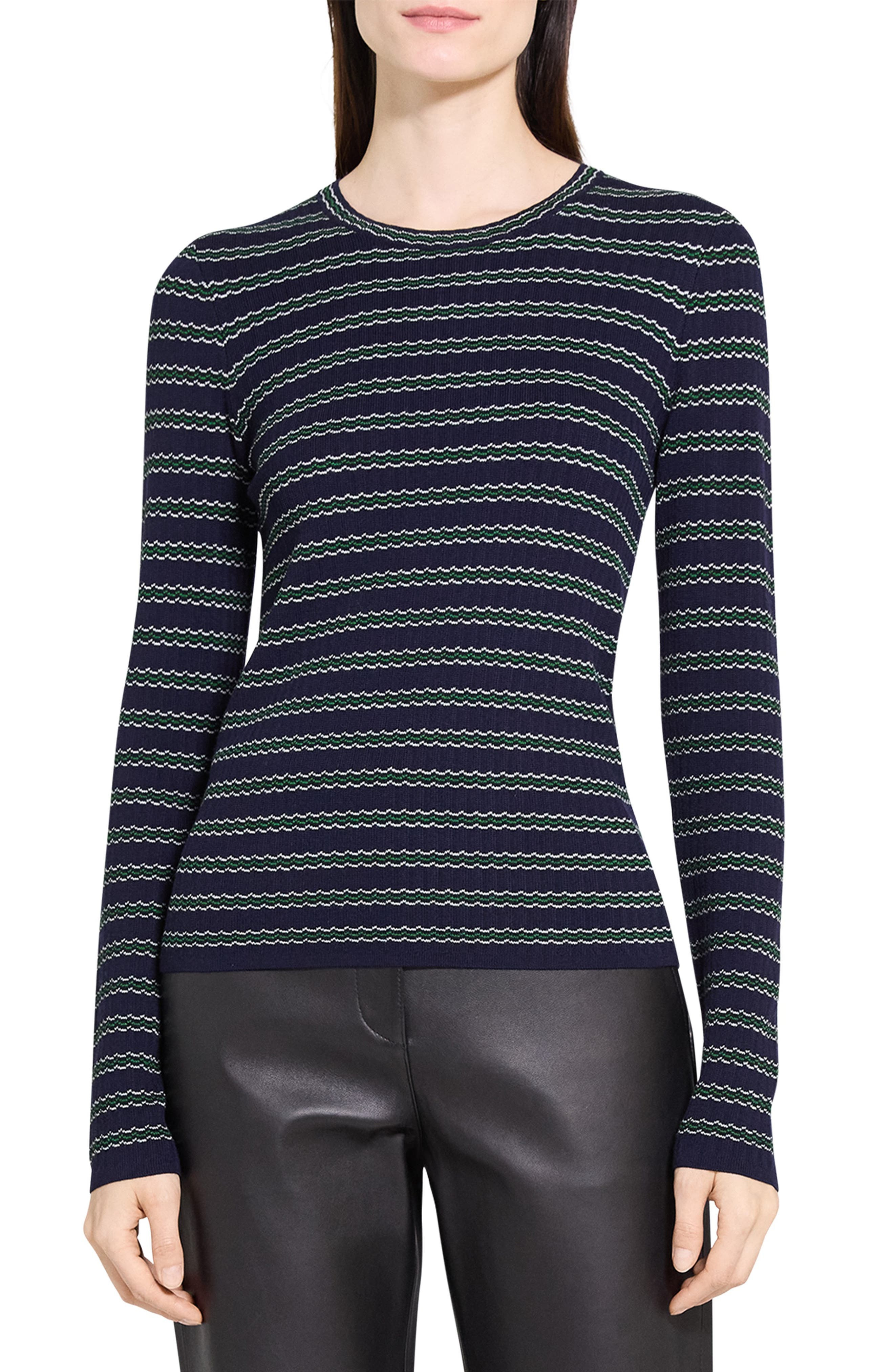 Theory Stripe Merino Wool Sweater in Deep Navy Multi at Nordstrom - 1