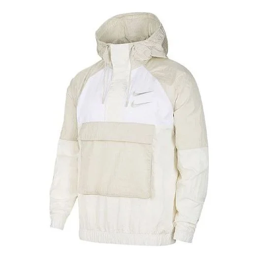 Nike Sportswear Swoosh 절반 지퍼 큰 주머니에 의하여 길쌈되는 두건 로고 재킷 백색 CU3886-072 - 1