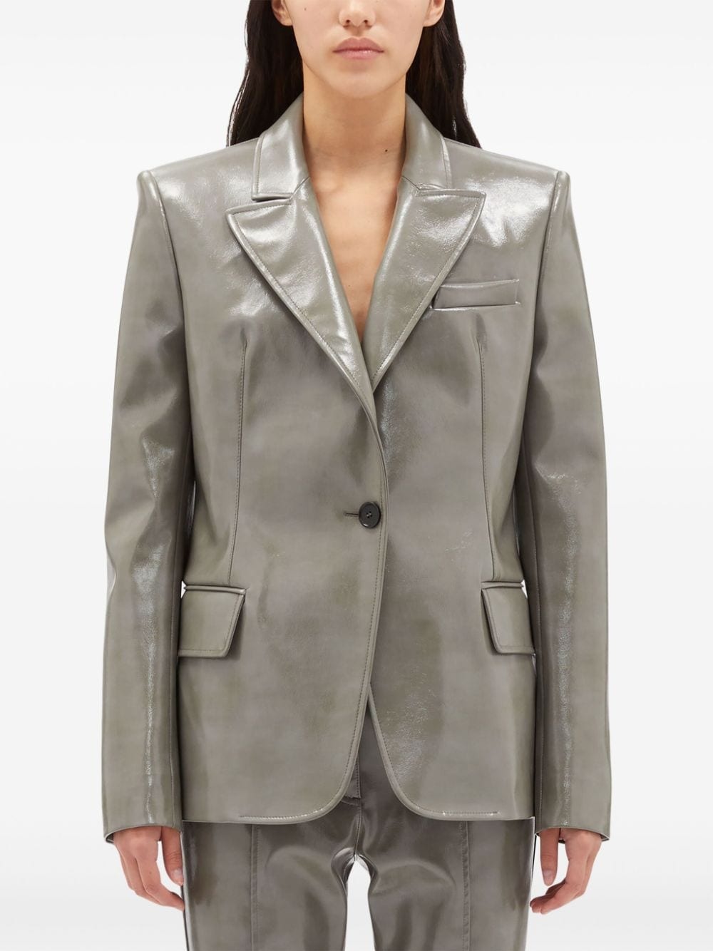 faux-leather blazer - 3