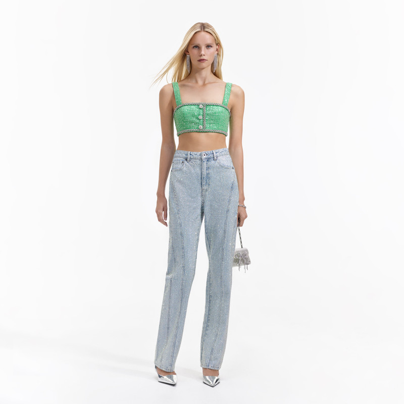 Green Boucle Crop Top 1