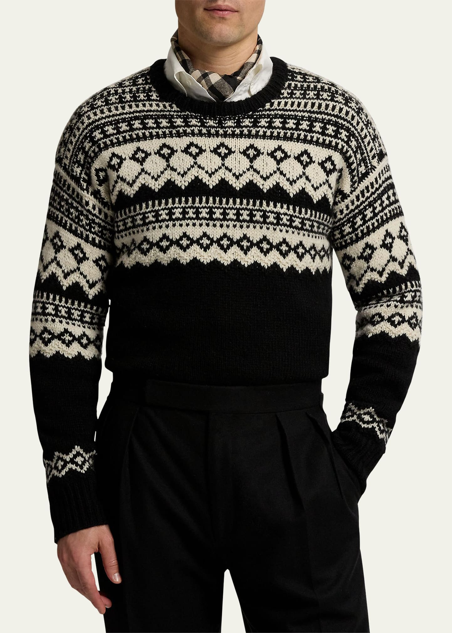 Men's Cashmere Fair Isle Intarsia Crewneck Sweater - 4