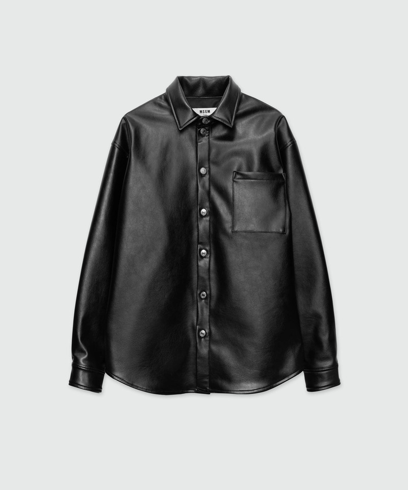 Black shirt with structured faux leather pocket 1