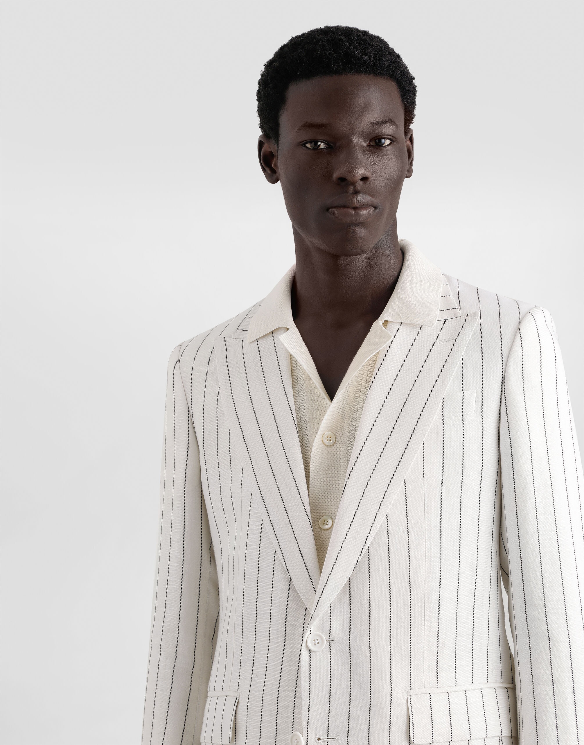 Single-breasted pinstripe linen-blend jacket - 4