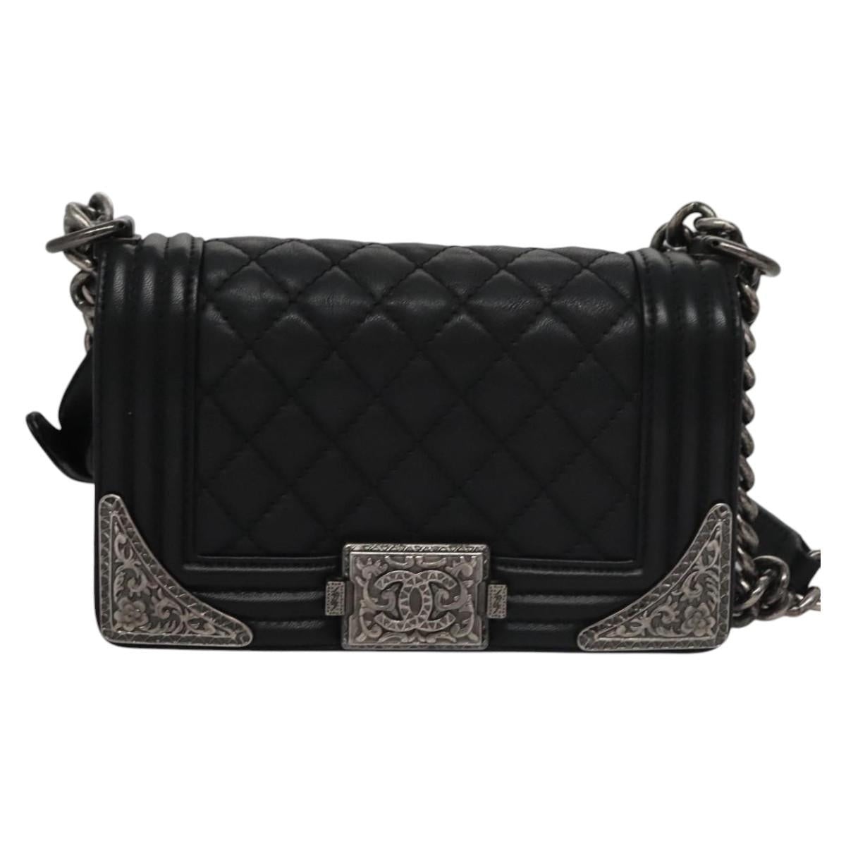 CHANEL Boy Chain Shoulder Bag Lamb Skin Black CC - 2