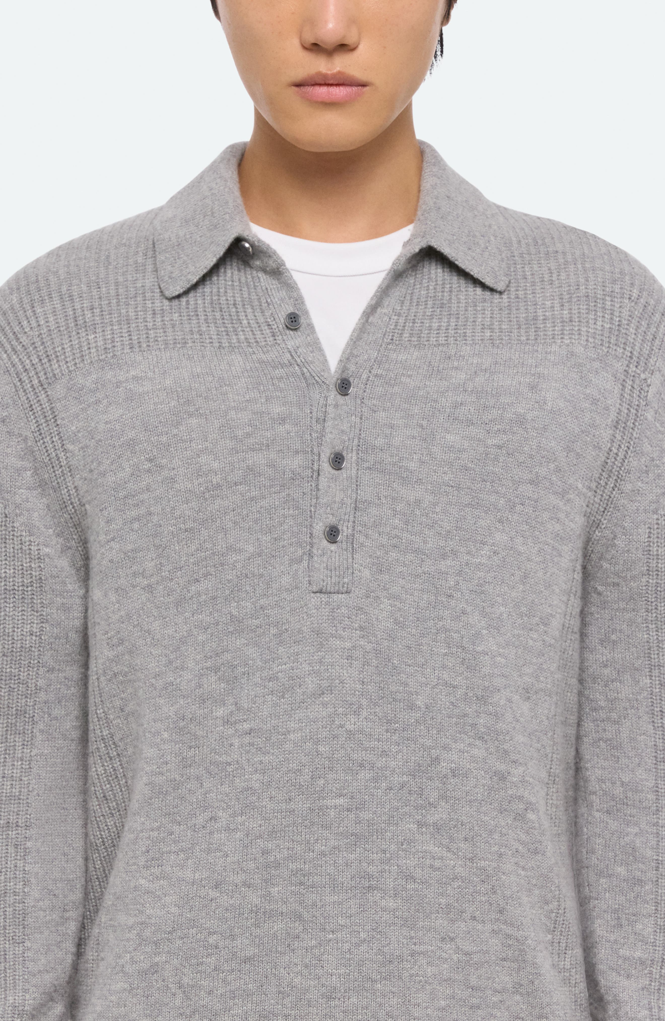 Helmut Lang Block Polo Sweater in Grey Melange - 4