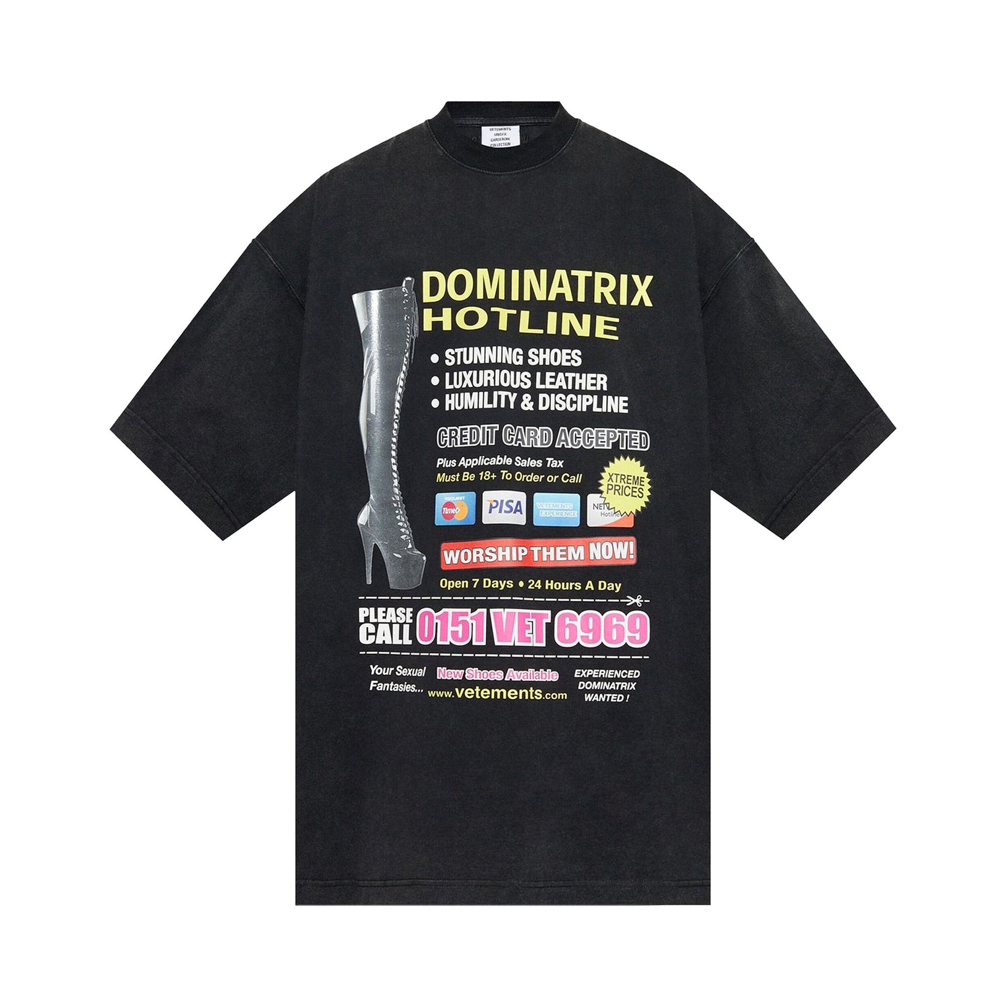 Vetements Dominatrix Hotline Oversized T-Shirt 'Black' - 1