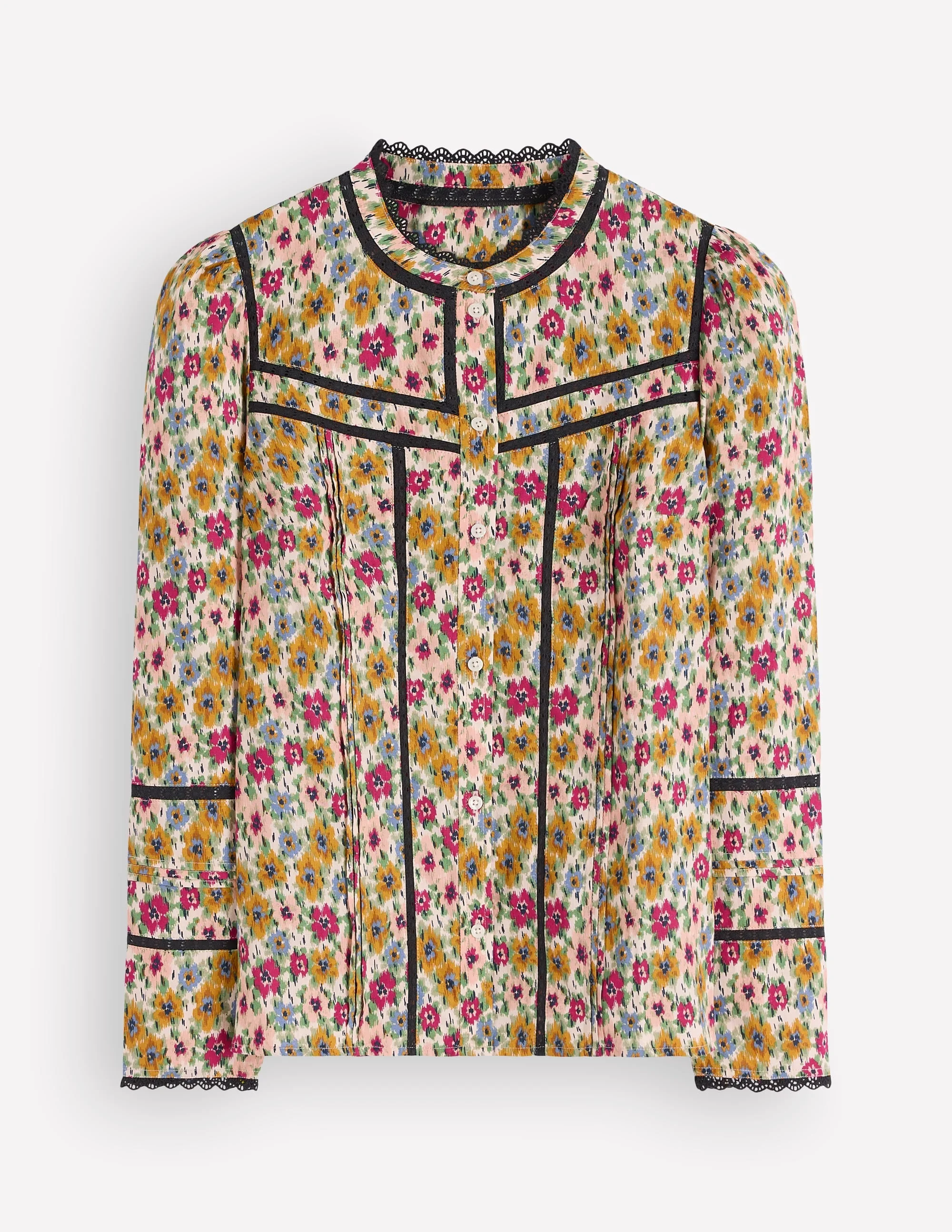 Carmen Lace Trim Cotton Top-Multi, Flecked Garden - 1