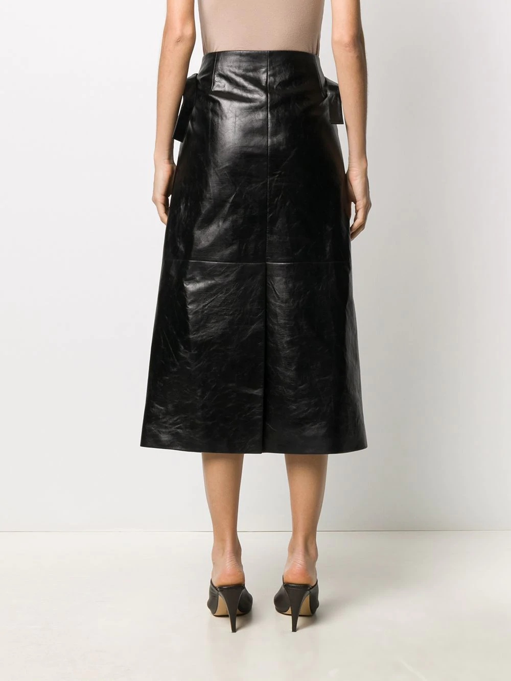 ruched-detail leather skirt - 4