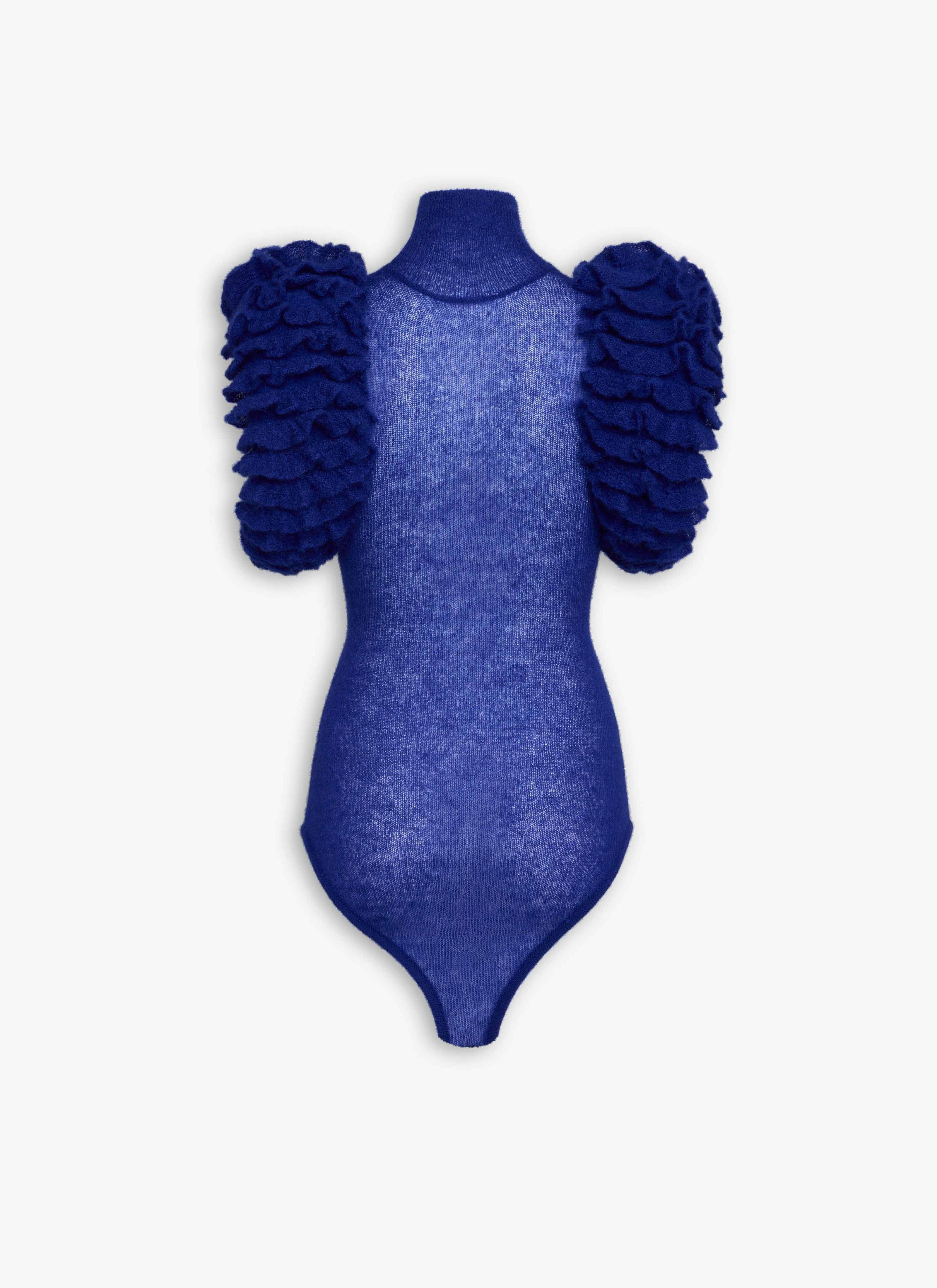 MOHAIR KNIT SCULPTURAL RUFFLE BODYSUIT - 4