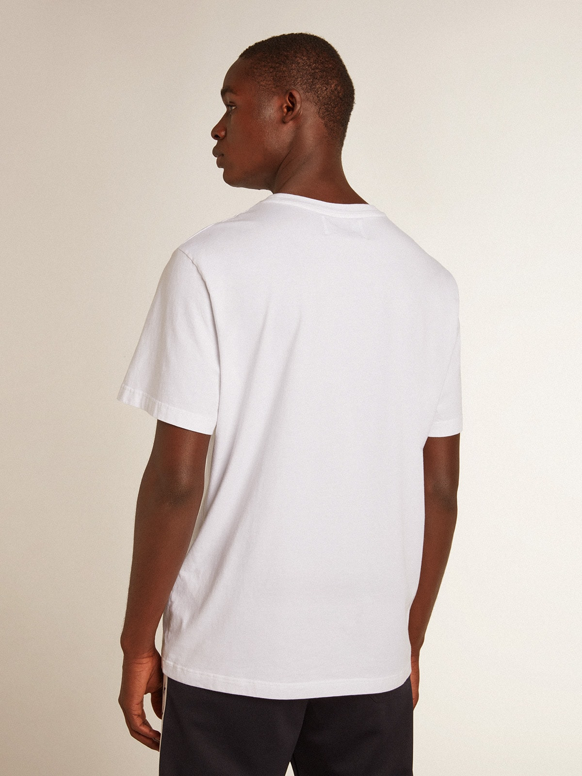 Men’s white T-shirt with dark blue star on the front - 4