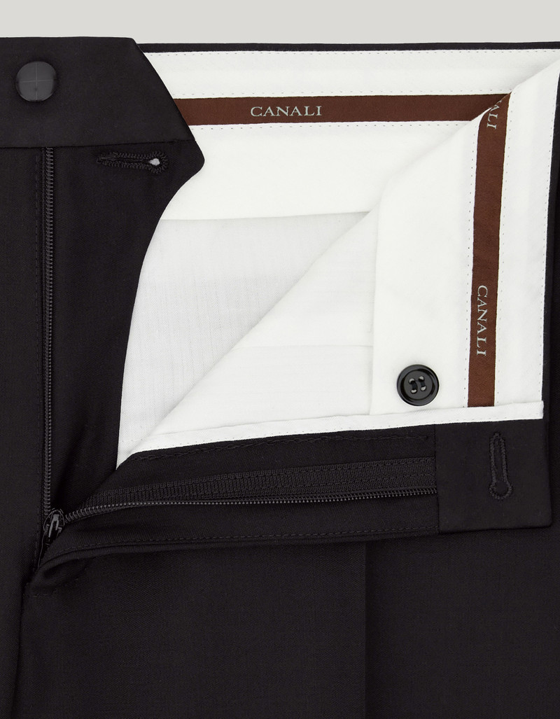 BLACK TROUSERS IN PURE WOOL WITH SATIN SIDE STRIPE 5