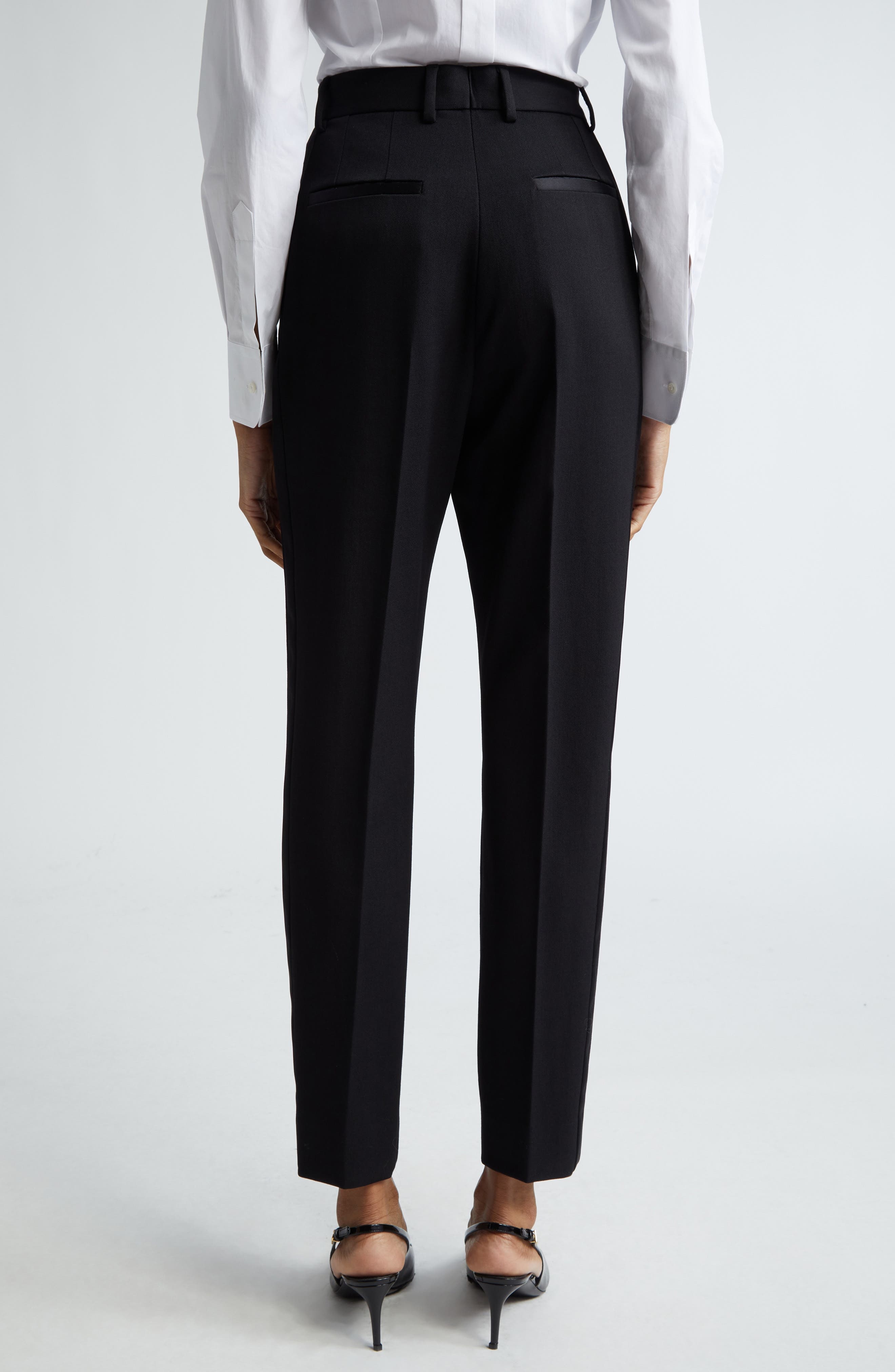 Wool Blend Gabardine Cigarette Pants - 3