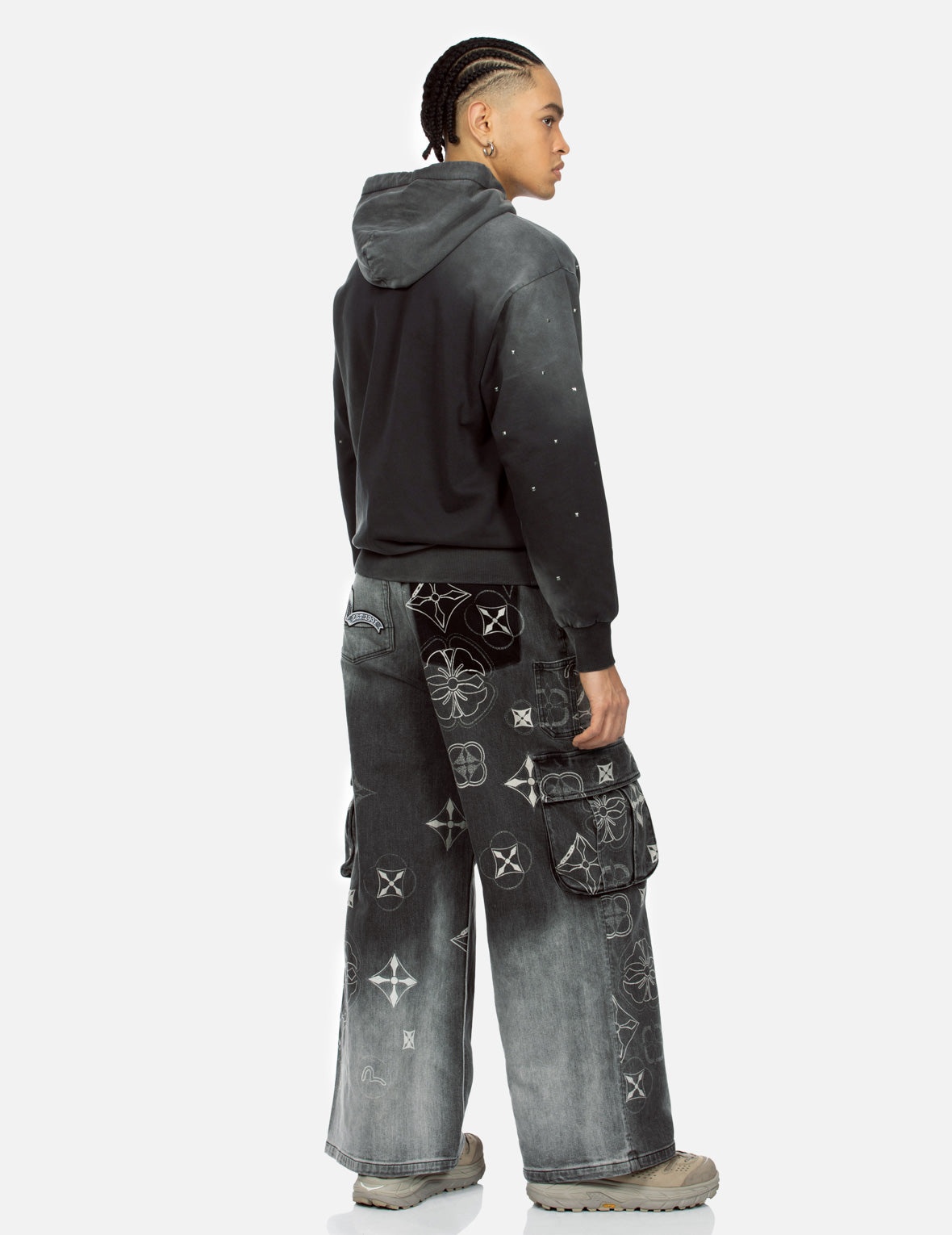 Tie-Dye Kamon and Seagull Print Fashion Fit Cargo Jeans - 4