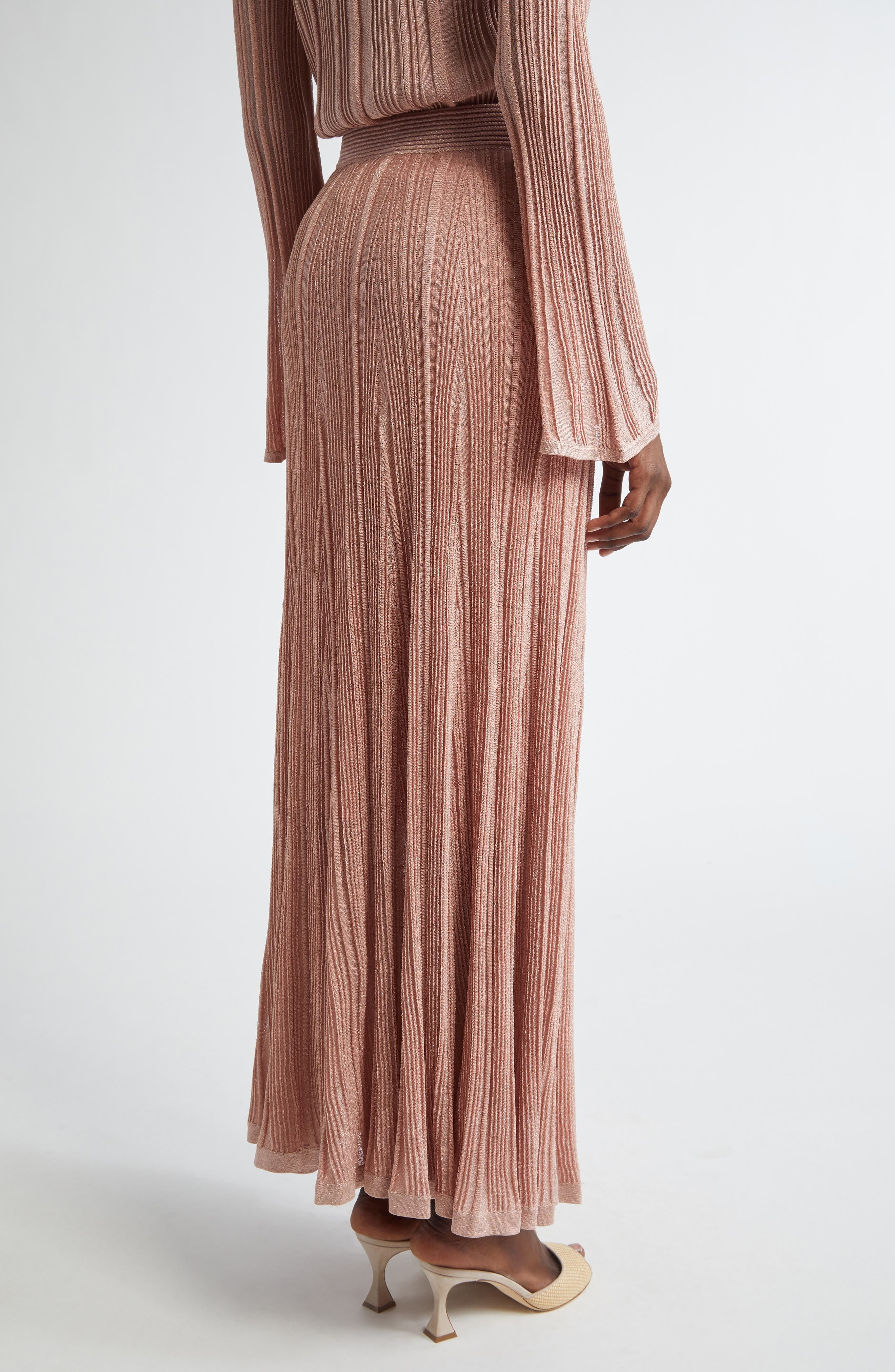 Zimmermann Lucky Metallic Rib Maxi Skirt in Metallic Pink at Nordstrom - 3