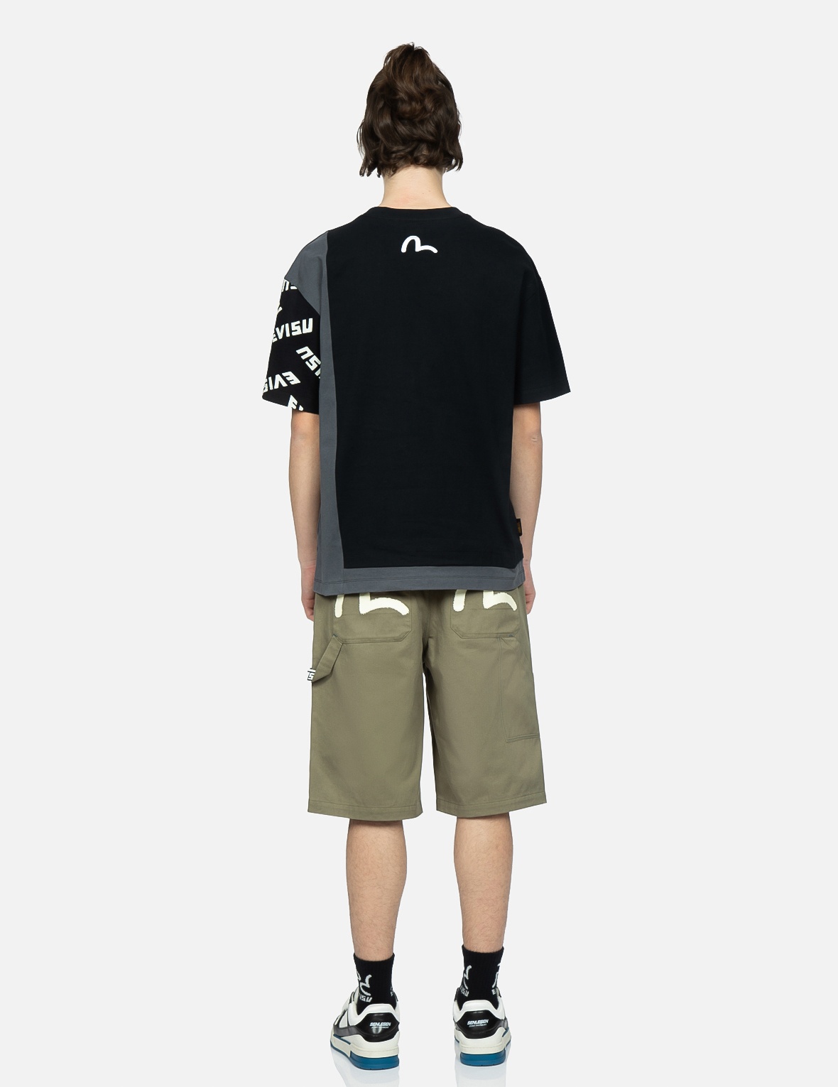 STENCIL SLOGAN AND SEAGULL PRINT BERMUDA PANTS - 5