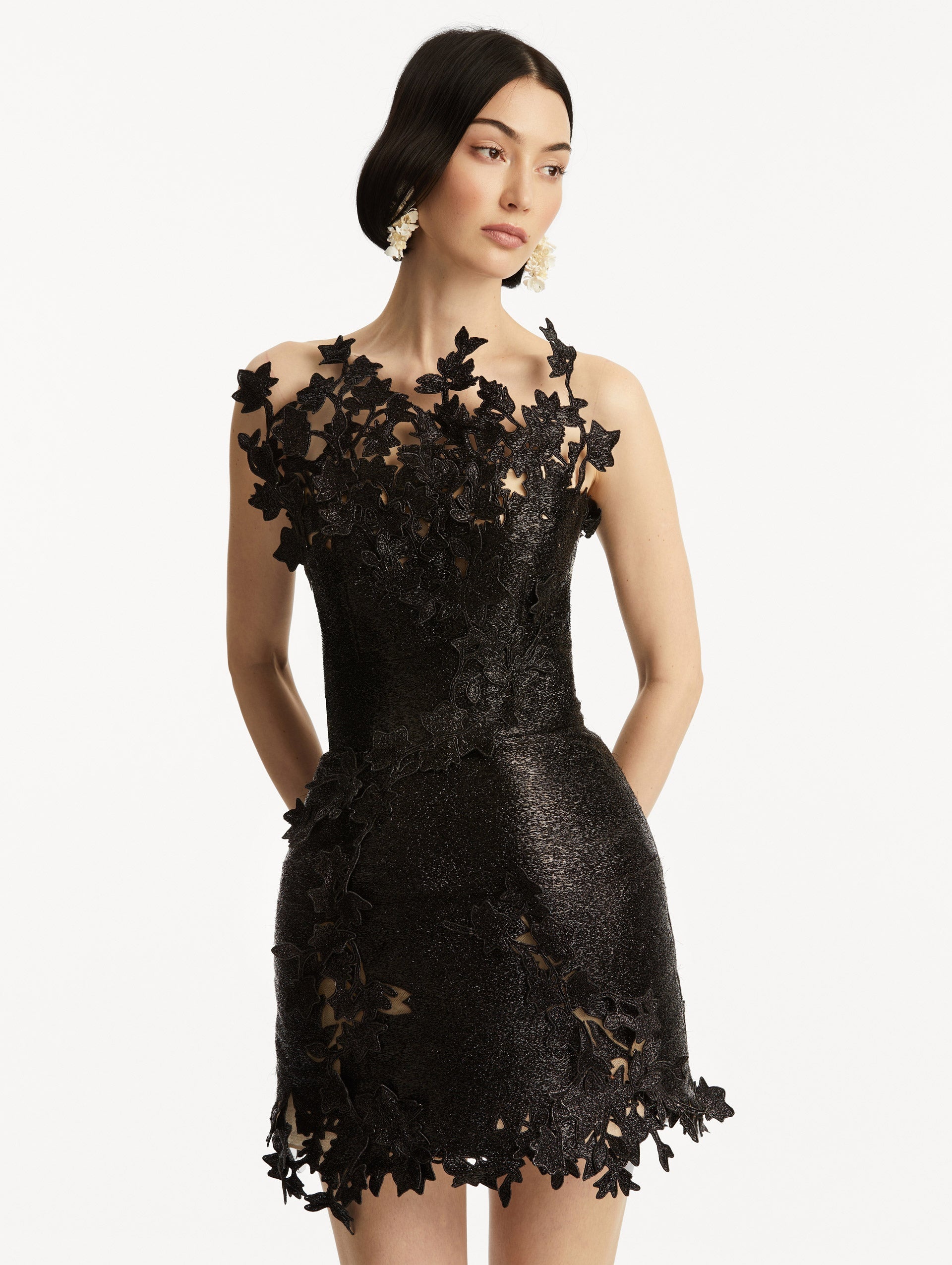METALLIC CHERRY BLOSSOM EMBROIDERED DRESS - 5