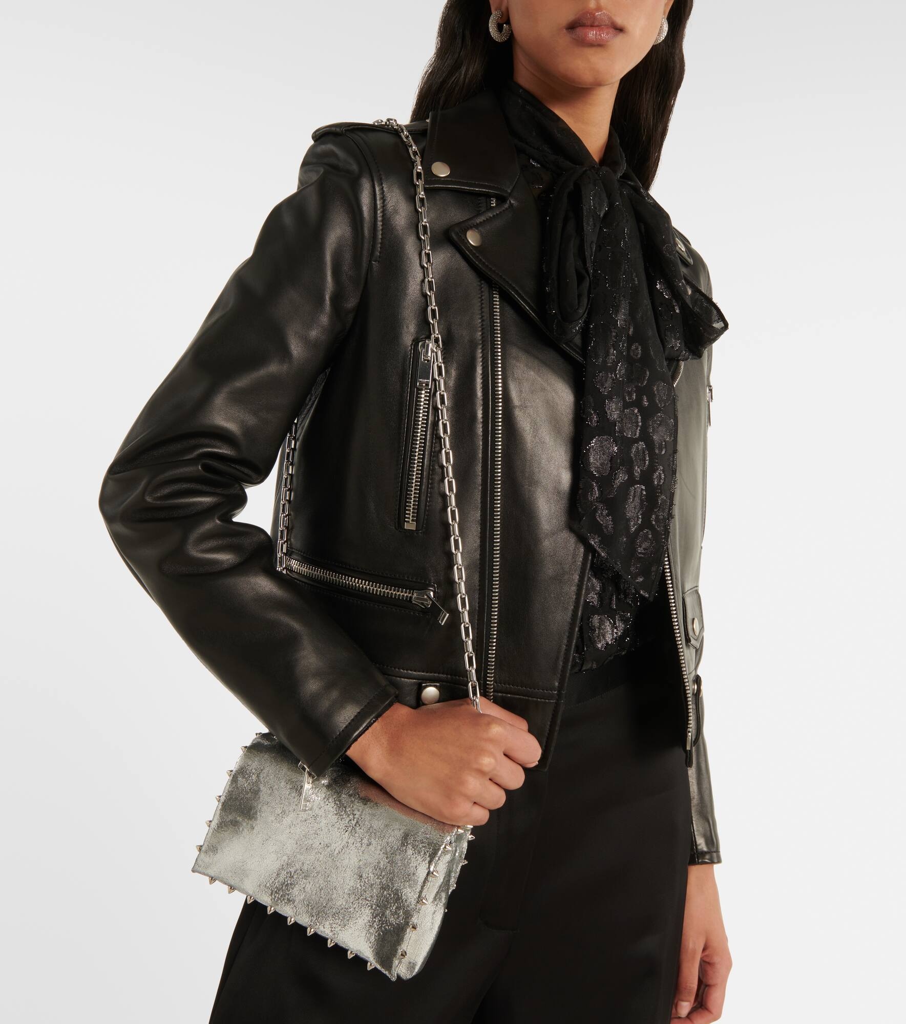 Spiked metallic leather crossbody bag - 2