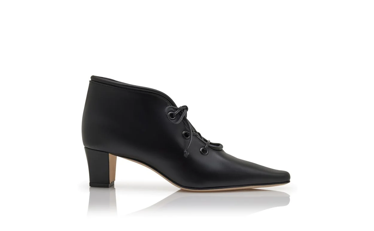 Black Calf Leather Lace-Up Shoe Booties - 1