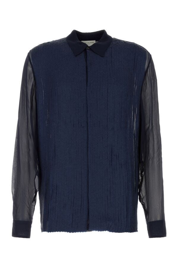 Dries Van Noten Man Blue Crepe Clasens Shirt - 1