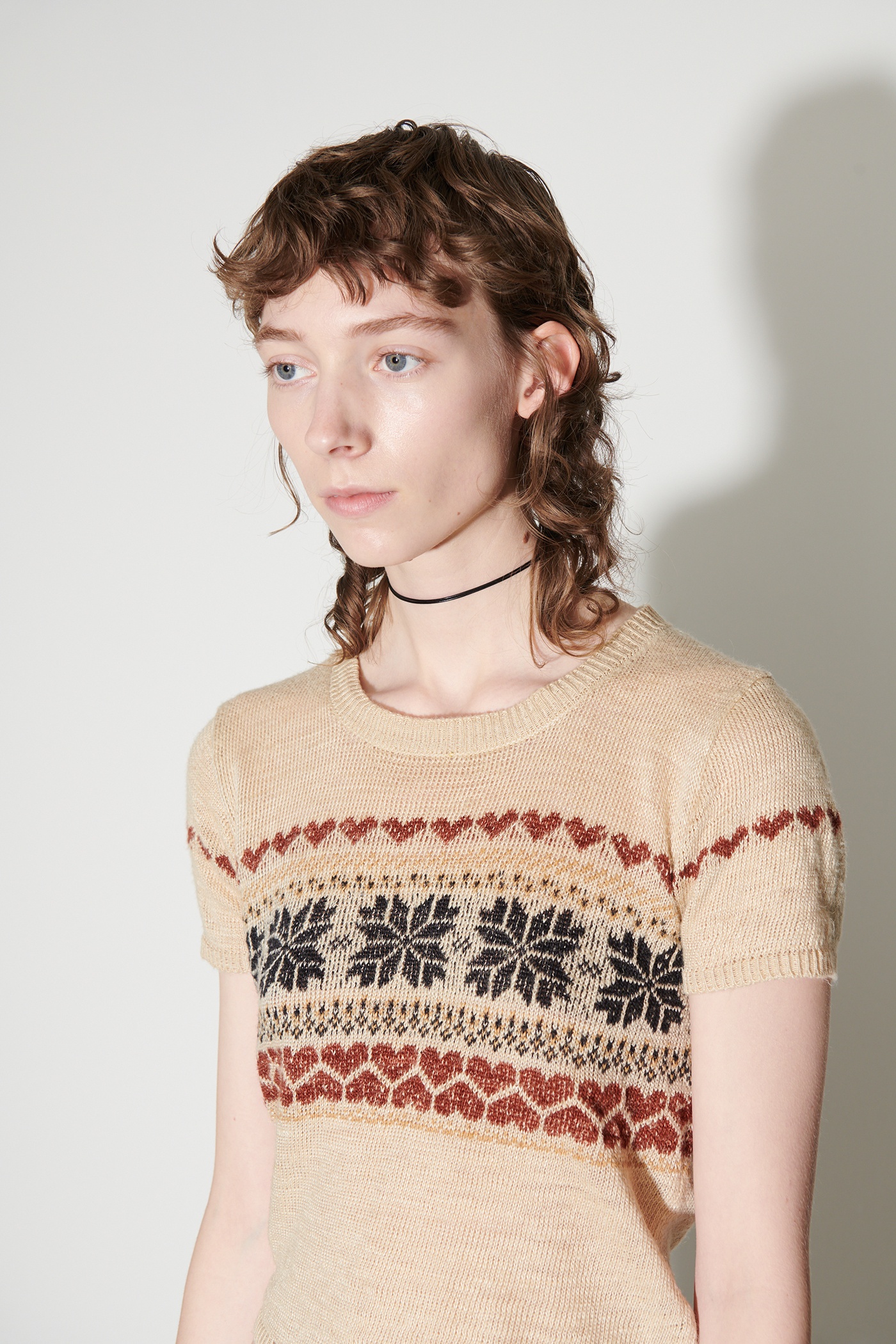 Knitted Cropped T-Shirt Snow Fairisle Hemp - 3
