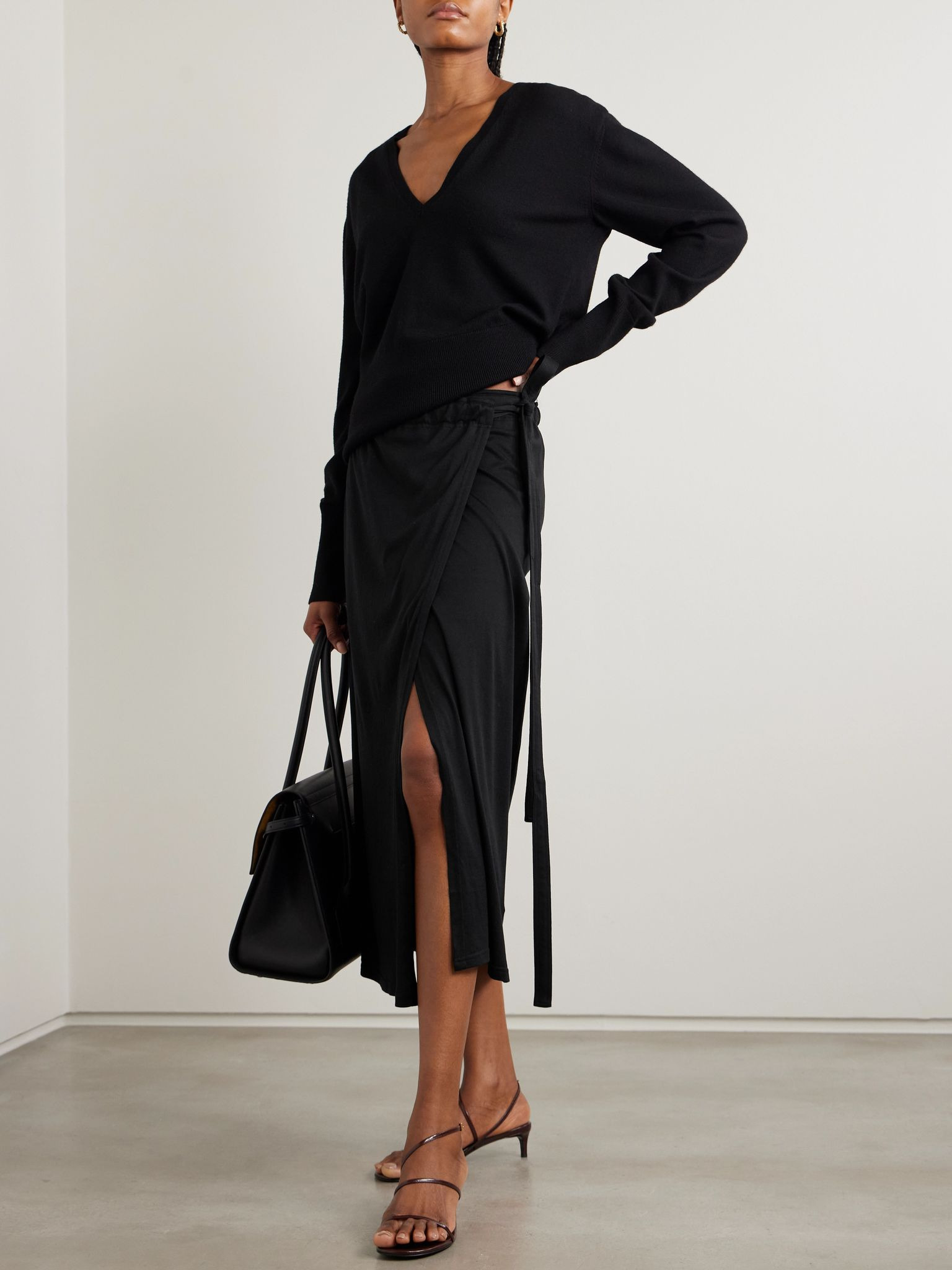 Organic cotton-blend midi wrap skirt Black - 2