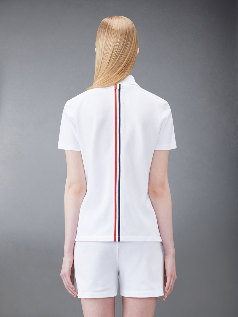 Thom Browne White Classic Pique Center Back Stripe Relaxed Fit Short Sleeve Polo outlook