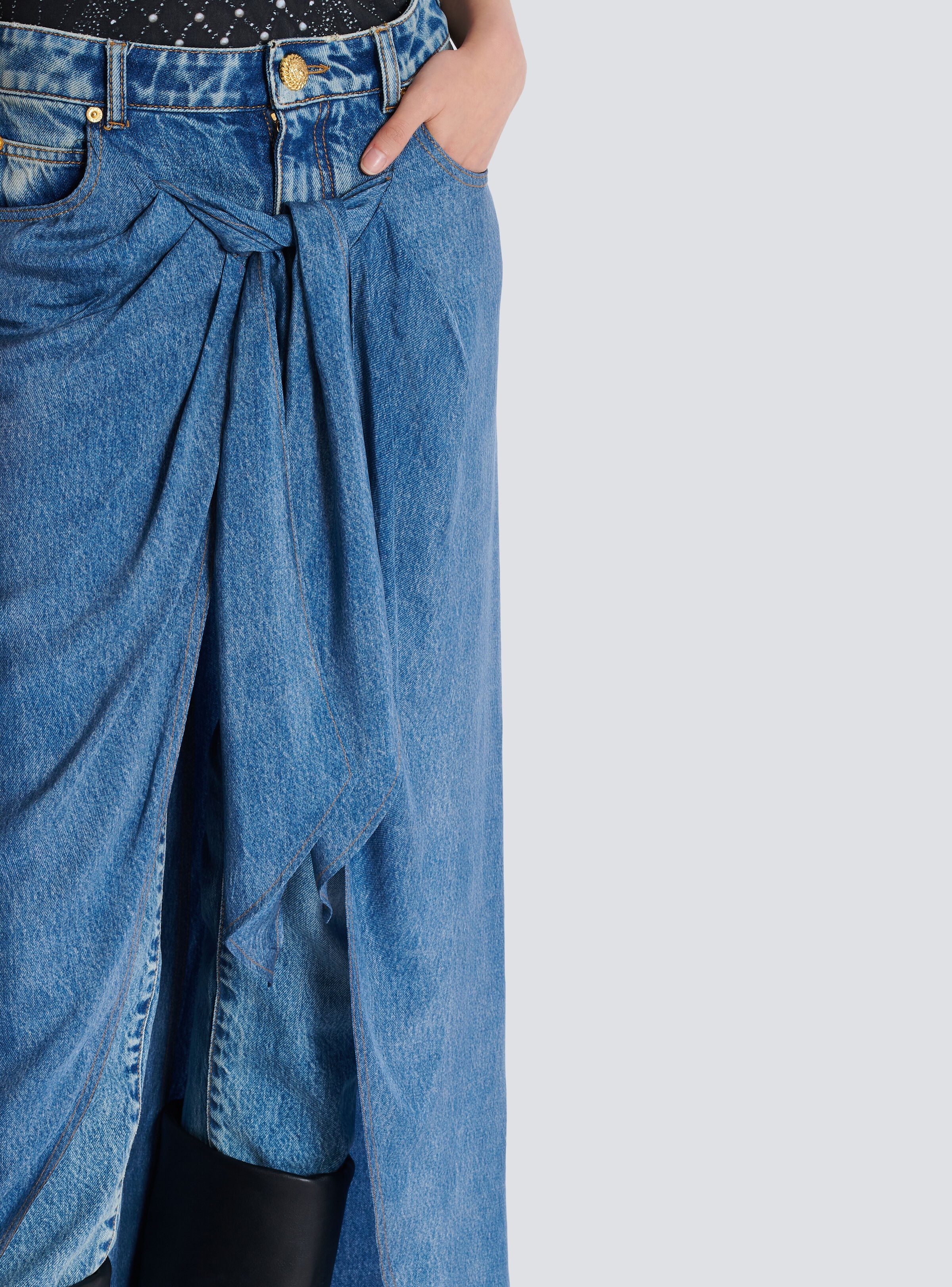 Denim jeans with draped skirt - 7