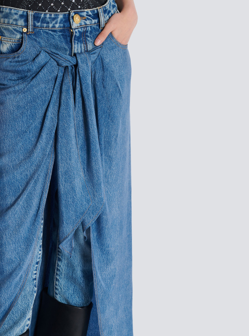 Denim jeans with draped skirt 7