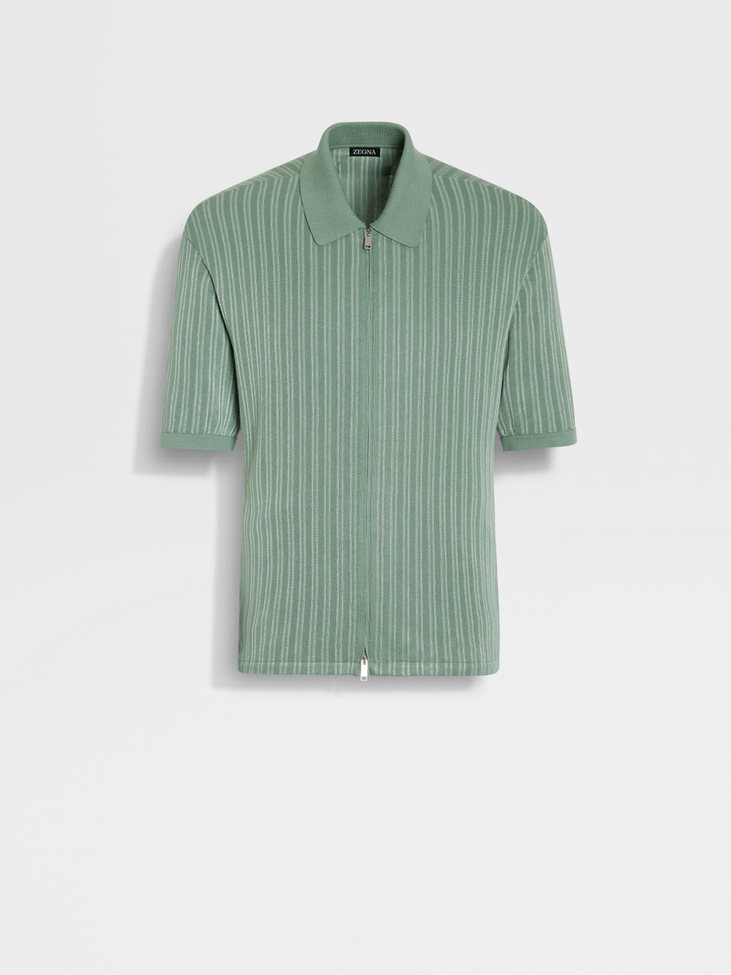 SAGE GREEN AND LIGHT GREEN COTTON AND SILK POLO SHIRT 1