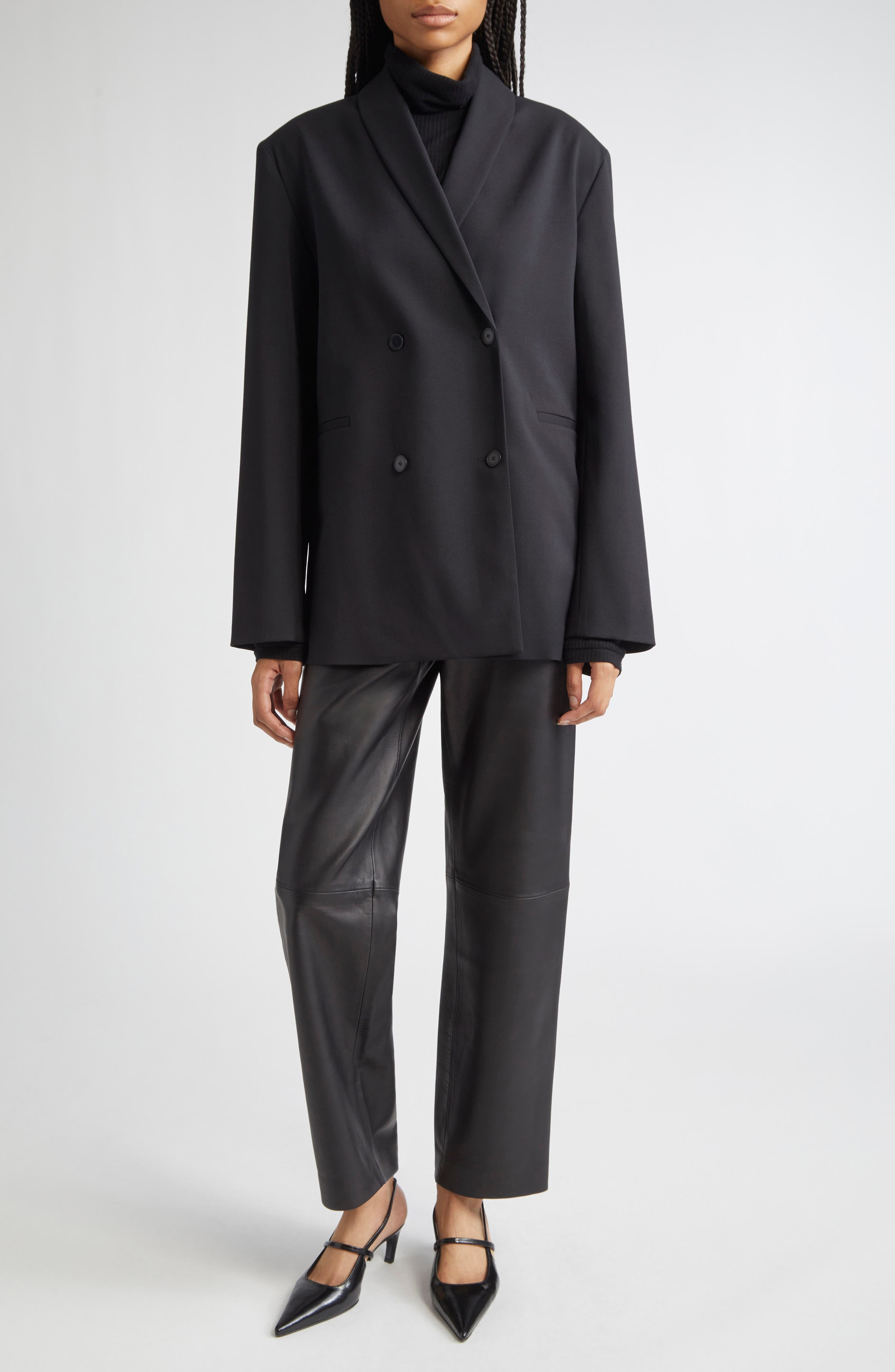 LOULOU DE SAISON Sancia Double Breasted Stretch Virgin Wool Blazer in Black at Nordstrom - 2