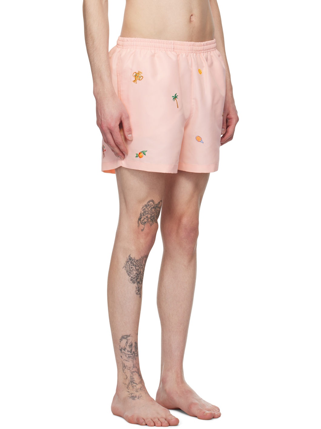 Pink Embroidered Motif Swim Shorts - 2