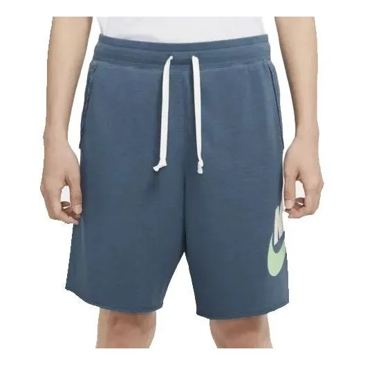 나이키 알파벳 로고 인쇄 Drawstring 스포츠 반바지 파란 AR2376-058 - 1