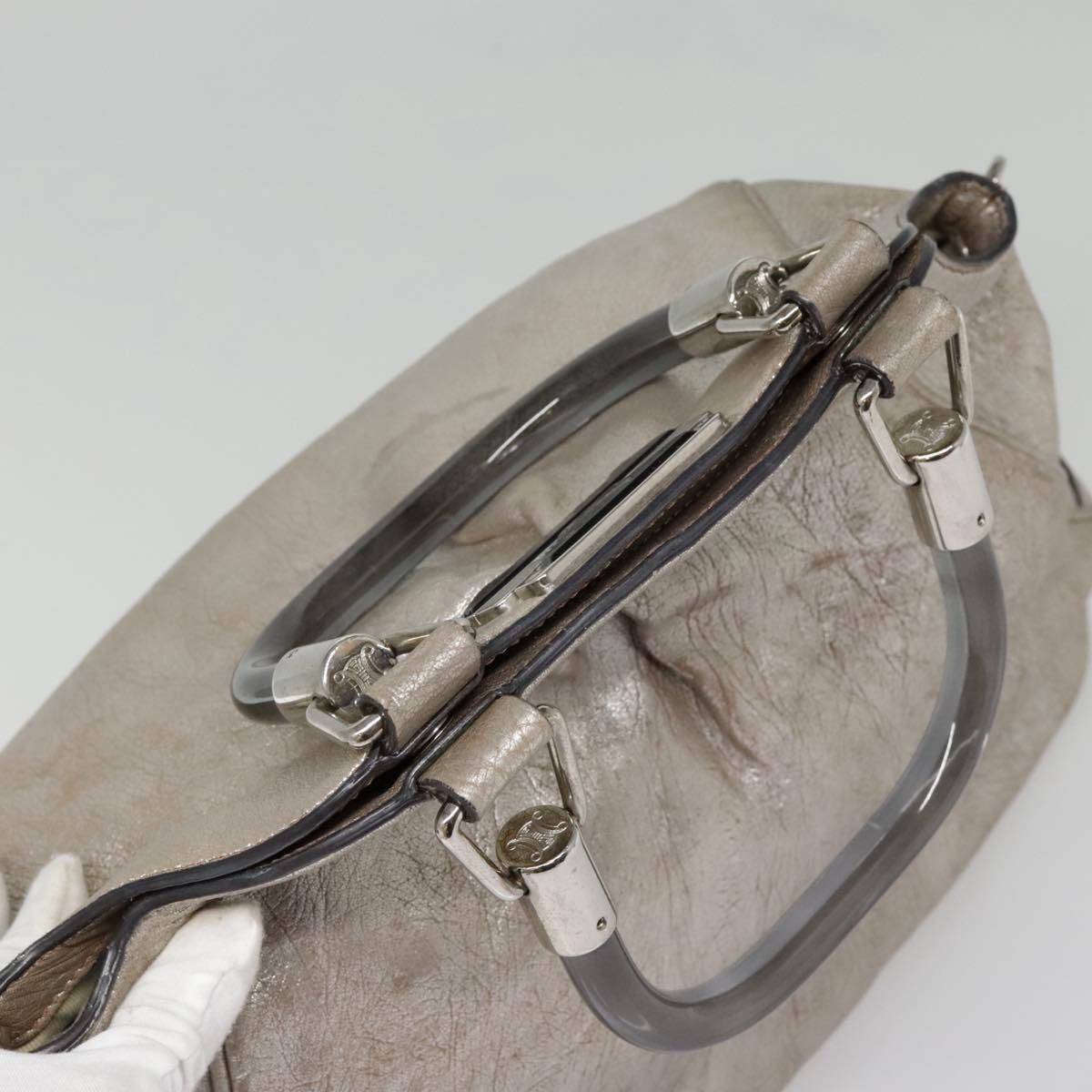 CELINE Hand Bag Leather Silver - 6
