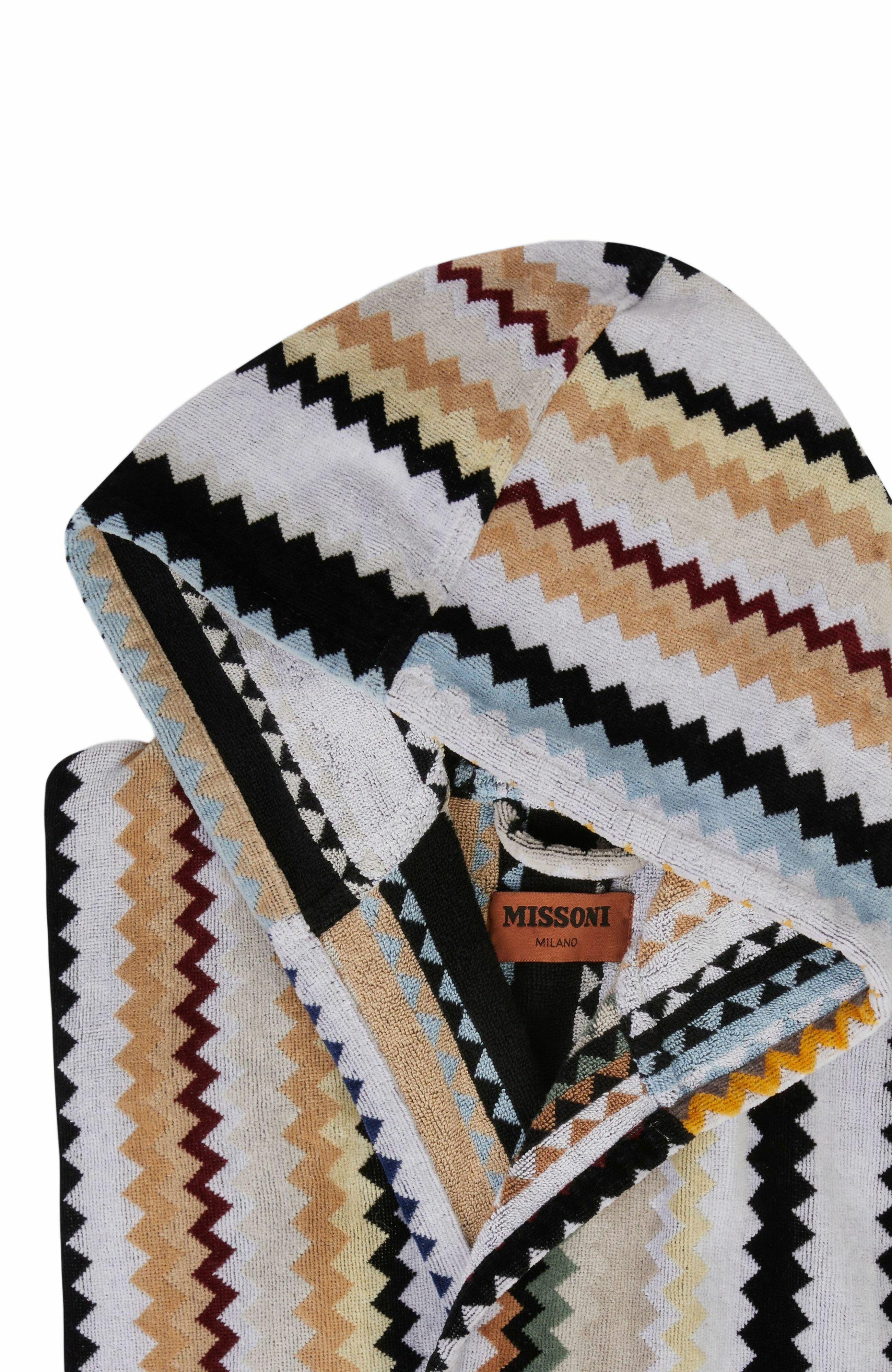 Missoni Home Long Curt Chevron Cotton Terry Hooded Bathrobe in Black at Nordstrom - 3