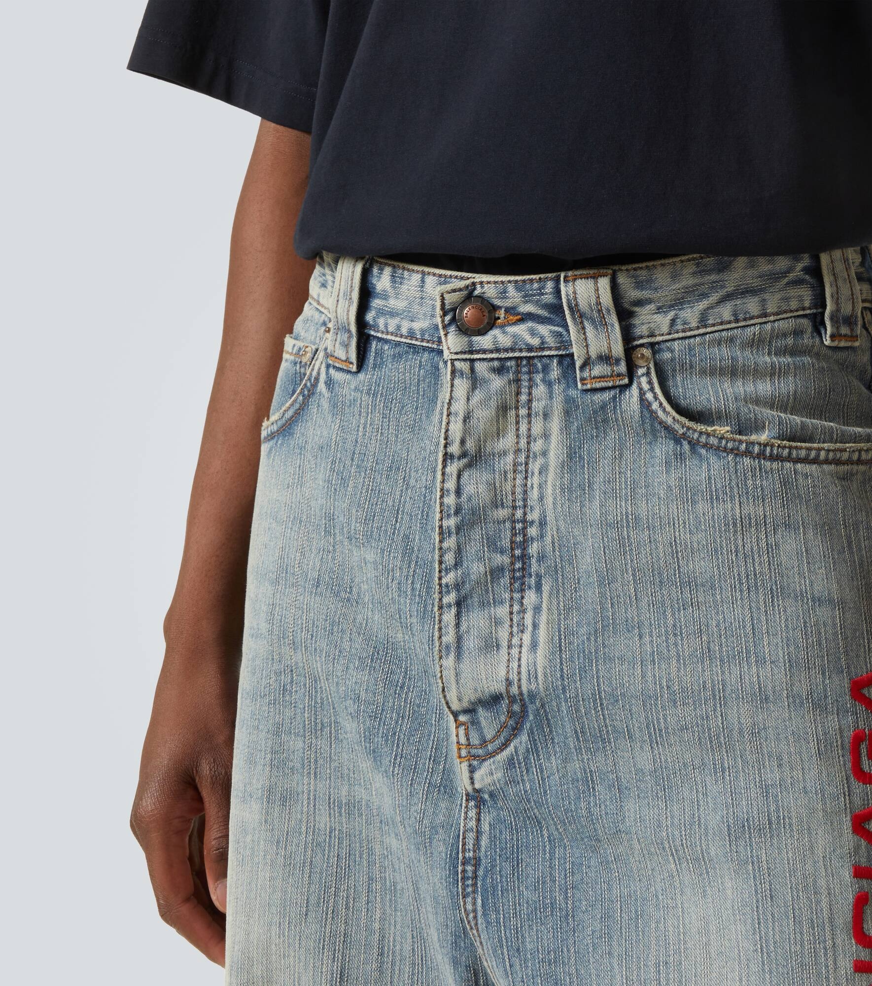 Logo embroidered wide-leg jeans - 6
