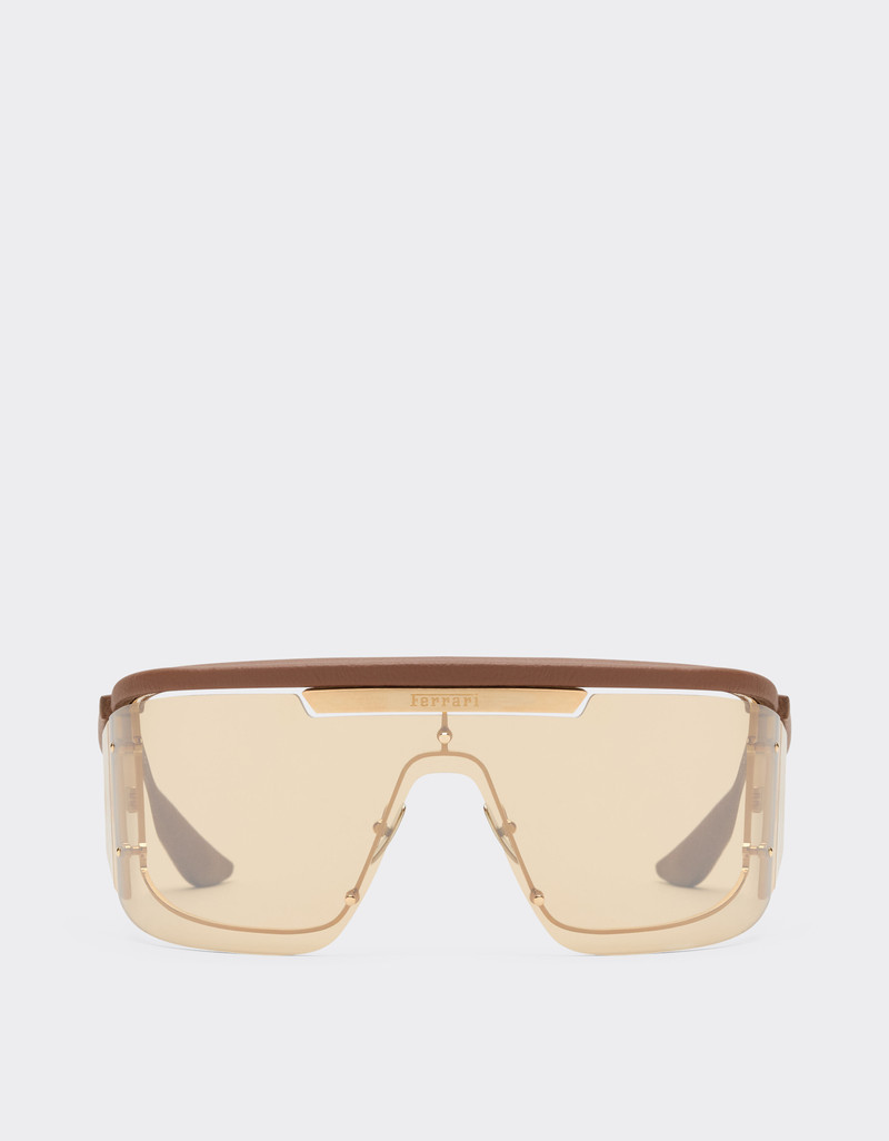 Limited Edition Ferrari metal and leather sunglasses with gold mirroredlens 1