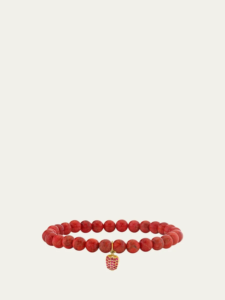 14K Ruby Bell Pepper on Red Coral Stretch Bracelet - 1