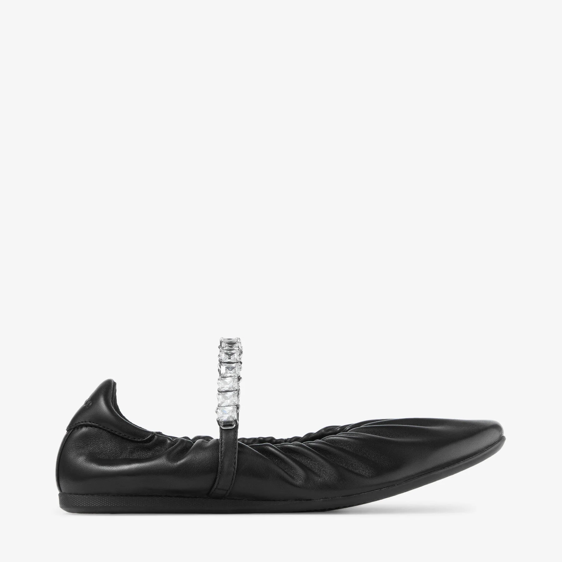 Jade Ballerina Black Soft Nappa Leather Ballerina Flats with Crystal Strap - 1